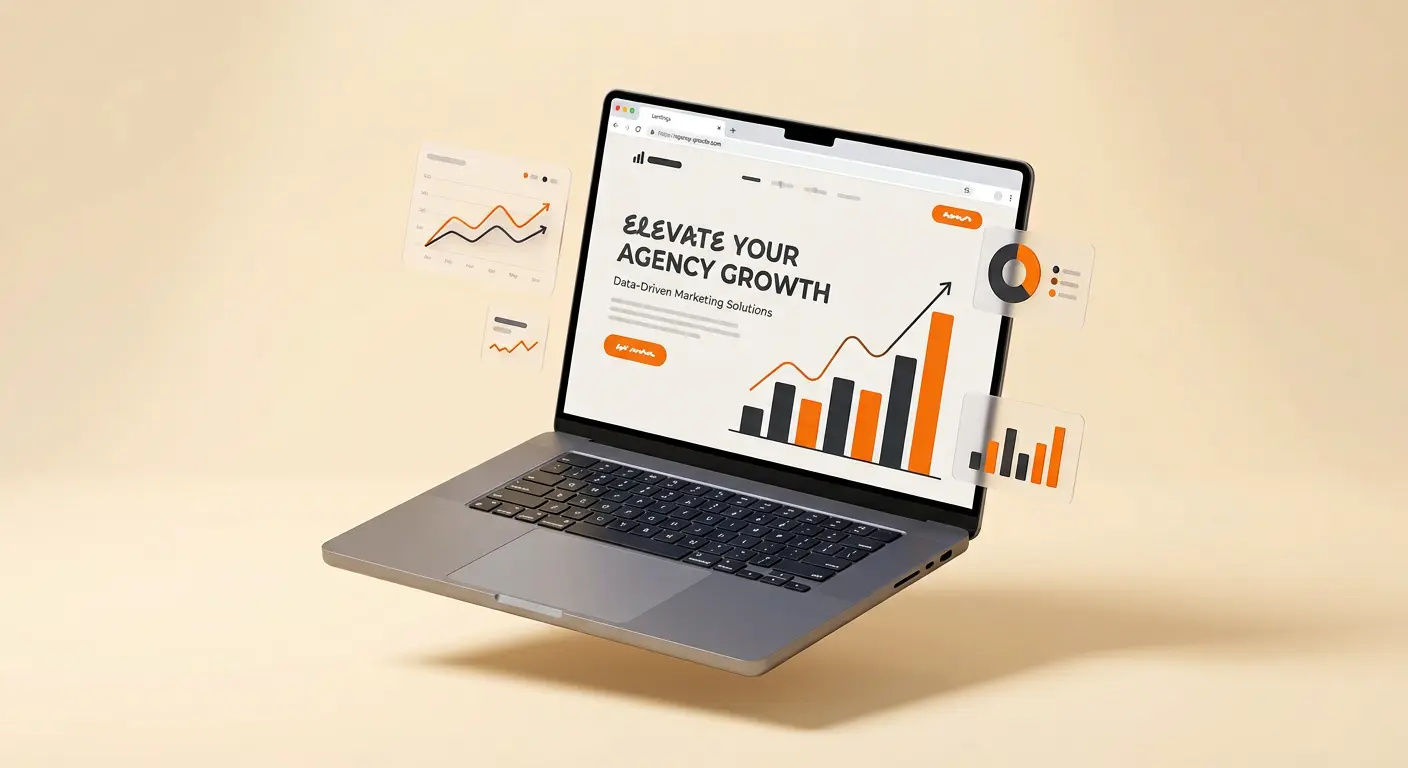 A conversion-focused website built by DevLoop, shown on a laptop with floating analytics cards